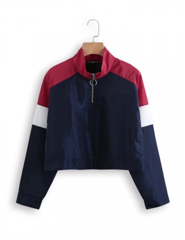 Patchwork Sport Crop Zipper Jacket