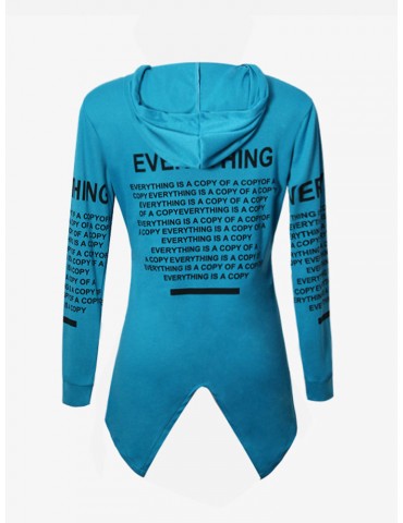Women Letter Printed Irregular Hem Hooded Thin Sweatshirt Coats