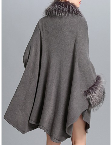 Elegant Knitting Faux Fur Patchwork Irregular Women Cloak Coats