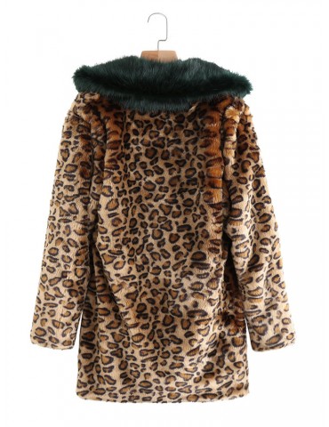 Leopard Faux Fur Elegant Hooded Long Coats