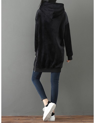 Casual Velvet Pure Color Hooded Long Sleeve Women Hoodies