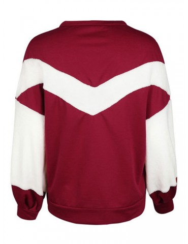 Casual Loose Velvet Patchwork O-Neck Long Sleeve Women Hoodies