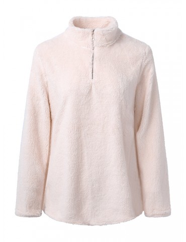 Casual Basic Women High Collar Fleece Sweatshirts