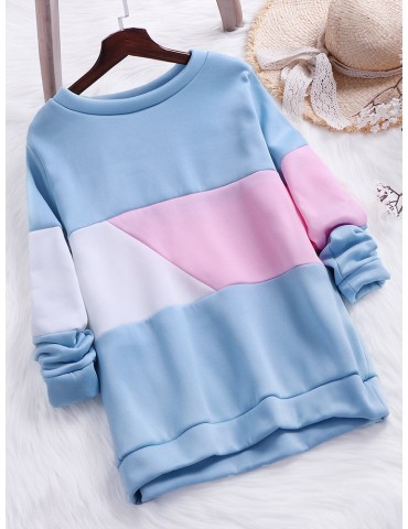 Casual Patchwork Crew Neck Sweatshirt