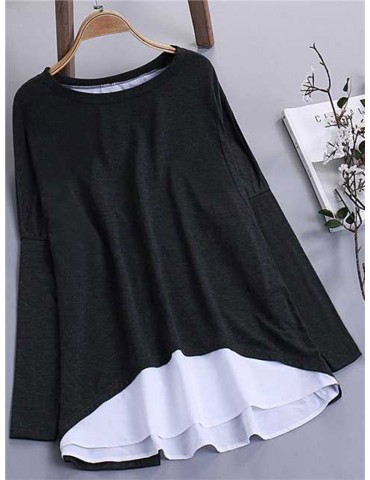 Fake Two Pieces Asymmetrical O-neck Sweatshirts