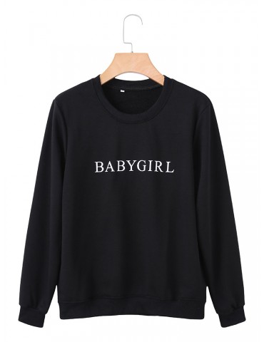 Casual Letter Print Long Sleeve O-neck Sweatshirts For Women
