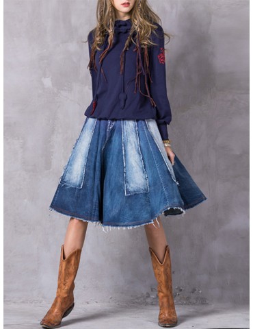 Vintage Embroidered Loose Long Sleeve Hooded Women Sweatshirts