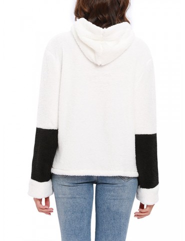Fleece Patchwork Two Tone Hooded Sweatshirt