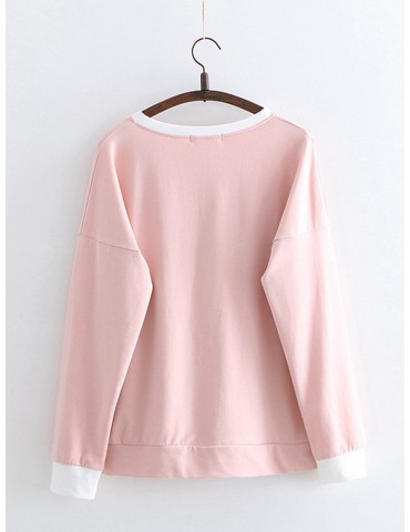 Sleeping Cat Print Round Neck Long Sleeve Sweatshirt