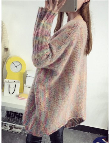 Multi-color Long Sleeve Loose Casual Sweater