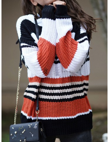 Chic Striped Long Sleeve Loose Sweater