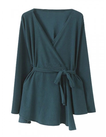 Elegant Women V-Neck Long Sleeve Cardigans With Belt