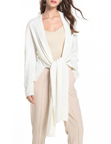 Knitted Asymmetrical Solid Color Casual Cardigans
