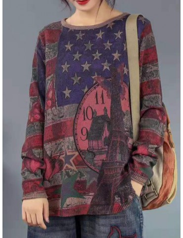 Fashion Wild Retro Art Personality Printed Sweater