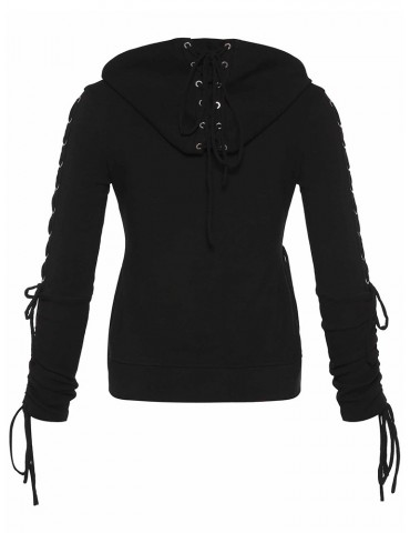 Solid Color Chest Lace Hooded Sweatshirts For Women