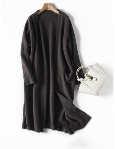 Casual Loose Brief Solid Color Pockets Women Long Cardigans