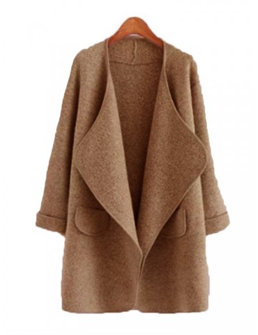 Loose Open Front Solid Color Autumn Winter Knit Long Sweater