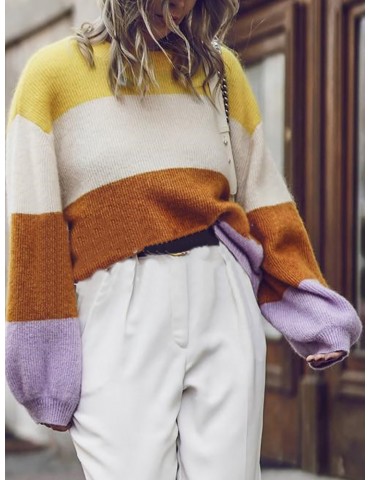 Casual Striped Long Sleeve Overhead Sweater