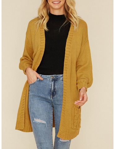 Casual Solid Color Pockets Open Sweater
