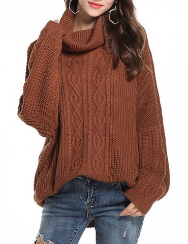 Twist Weave Solid Color Turtleneck Loose Casual Sweaters